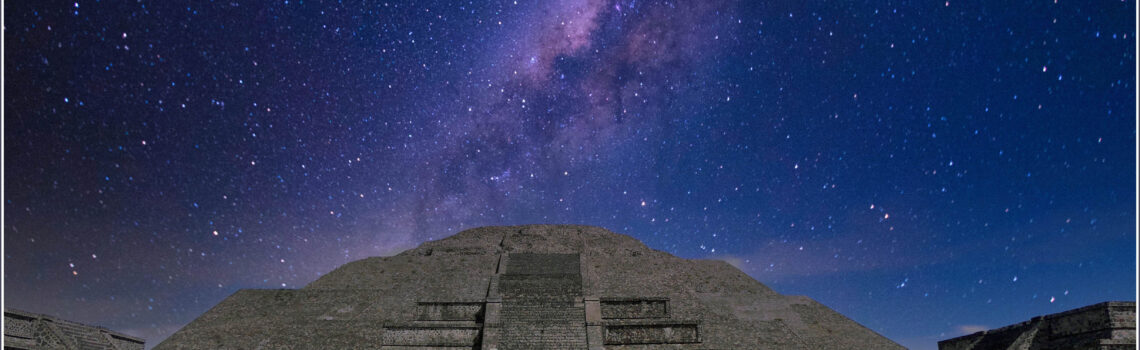 Stone pyramid and starry sky